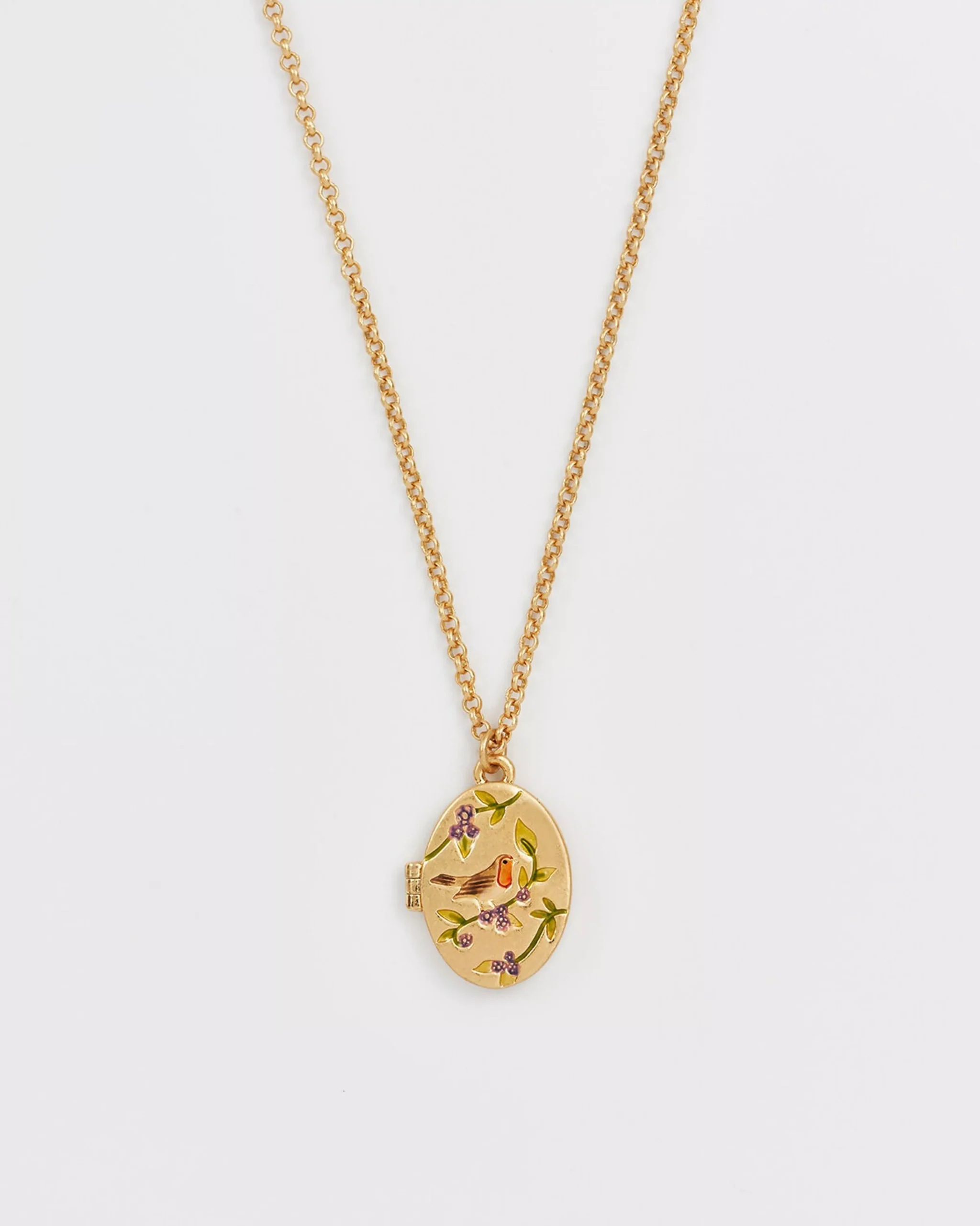 Medaillon-Halskette Rotkelchen & Brombeeren