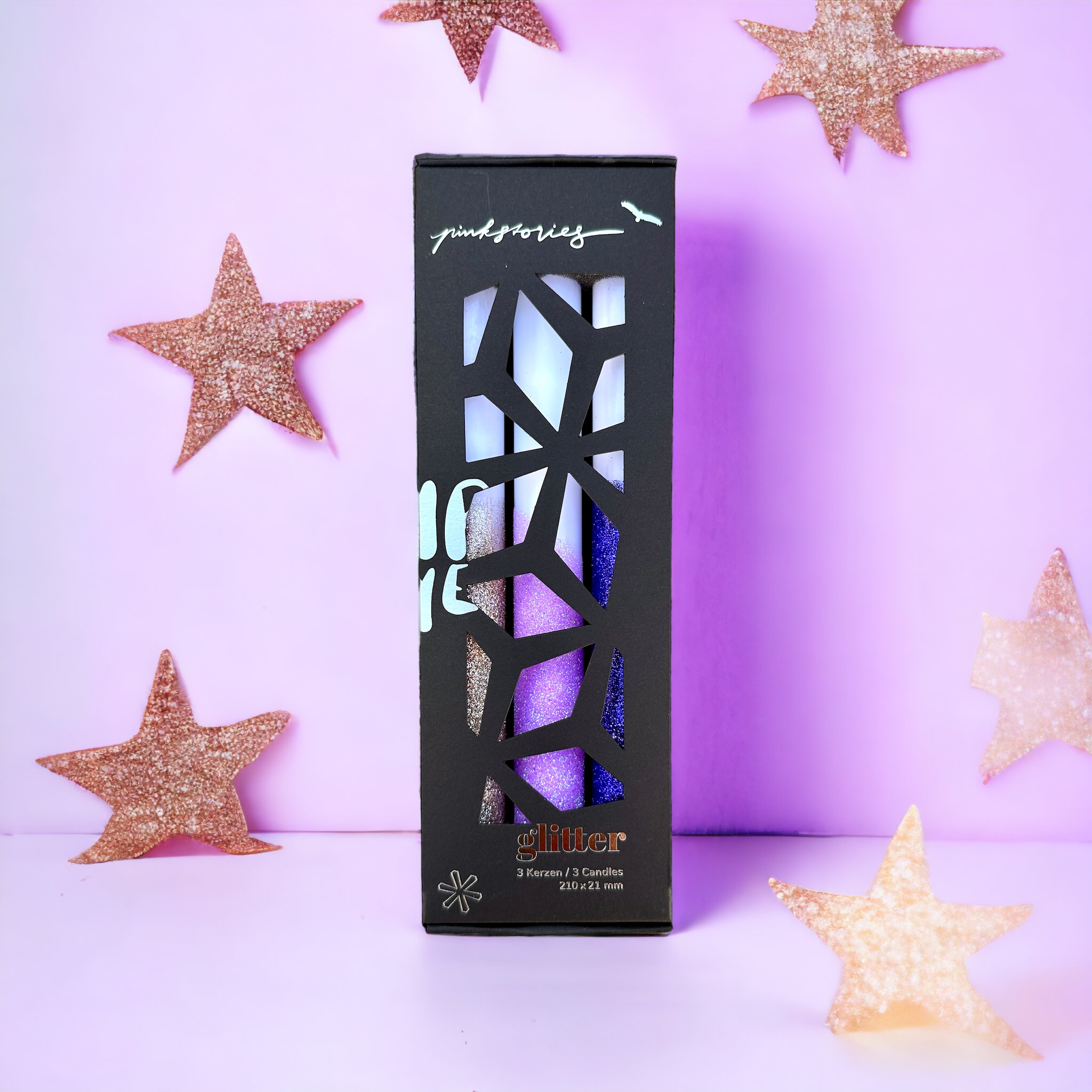 Dip Dye Glitter Let It Snow 3er Kerzenset – Bild 2