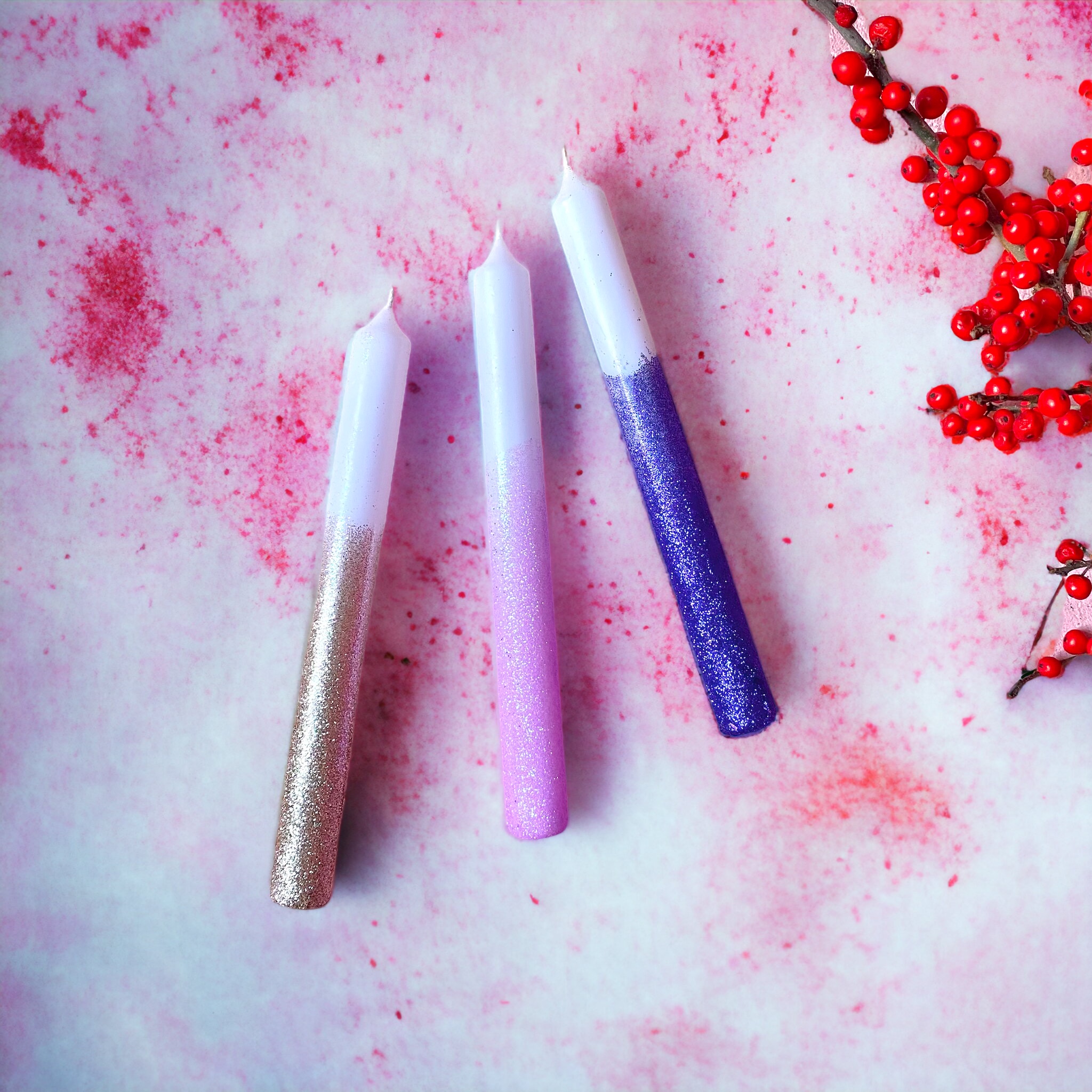 Dip Dye Glitter Let It Snow 3er Kerzenset